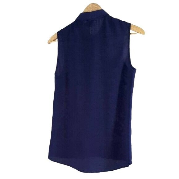 ASOS Floral Button Up Top Blue Size 4 Cream High Low Hem Band Collar Sleeveless - Picture 4 of 6